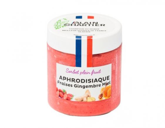 La sorbet aphrodisiaque, un délicieux pot de glace confectionné par votre artisan Alain CHARTIER, dans son laboratoire de Vannes. Vous réaliserez de belles coupes glacées pour vos convives.