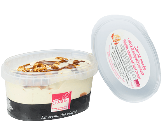 Crème glacée Vanille de Madagascar, Caramel Coulant, Noisettes